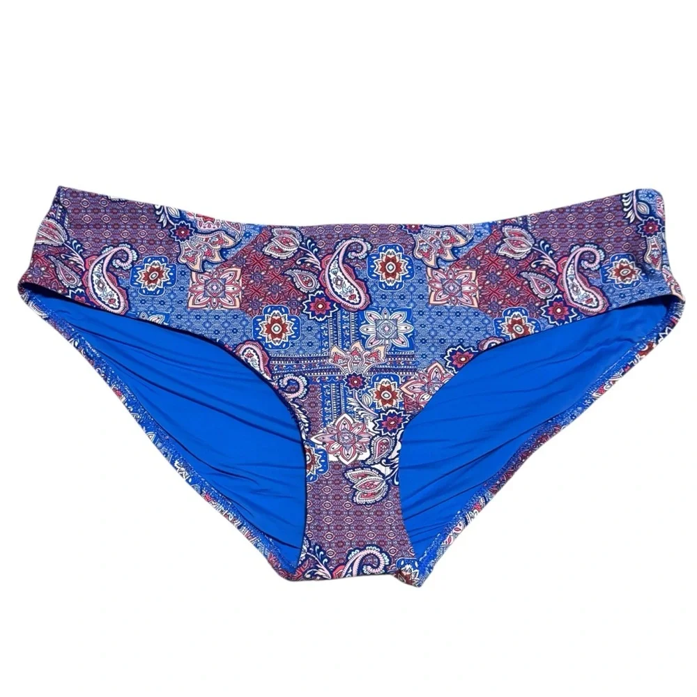 Nip Tuck Swimwear Paisley NWT‎ Mid Rise Bikini Bottoms Sz 14 Blue Full Coverage - Picture 3 of 12